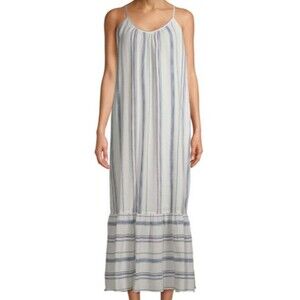 Time And Tru White Blue Pink Striped Lightweight Woven Maxi Sun Dress Sz Medium